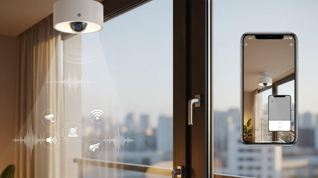 lâmpada com câmera e áudio