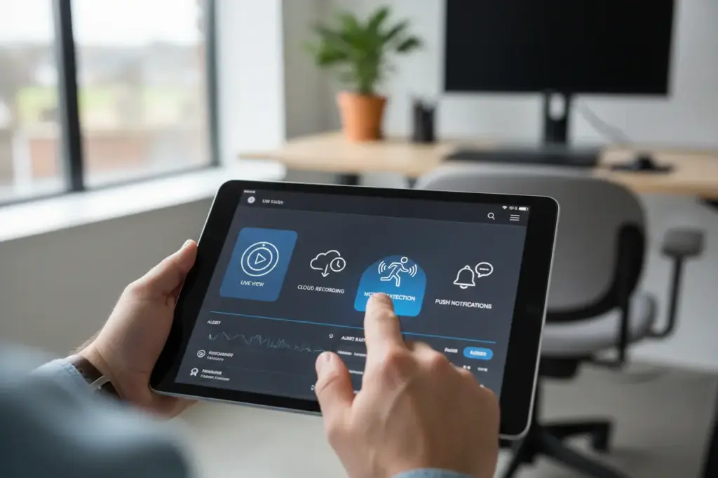 Interface de aplicativo mostrando recursos de segurança digital