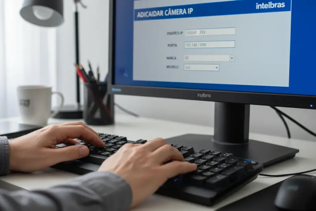 Interface do DVR Intelbras adicionando câmera IP