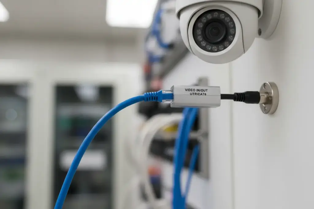 Cabo UTP com balun para transmissão de vídeo e energia