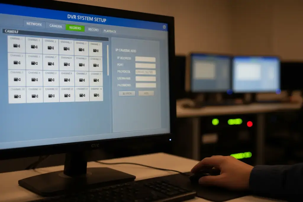 Interface de configuração de canais IP no DVR