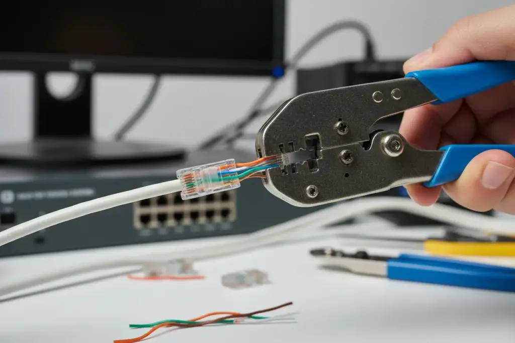 Passos para a correta crimpagem de cabo de rede RJ45.