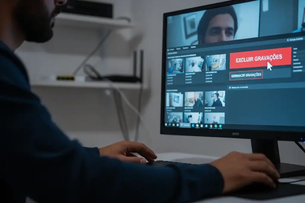 Interface de software para excluir gravações do DVR.