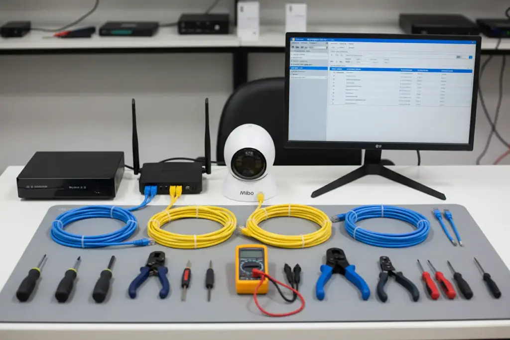 Equipamentos e itens para configurar câmera Mibo