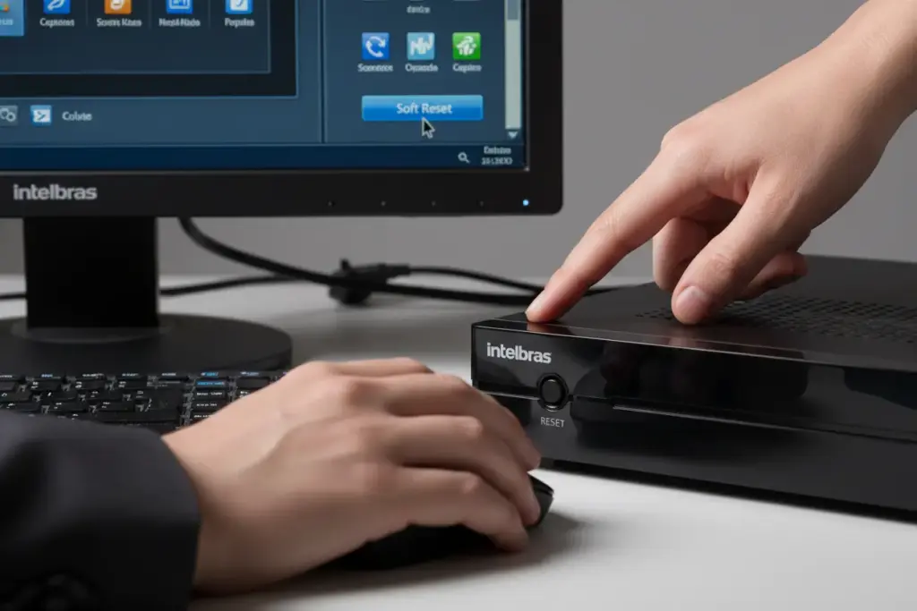 Comparação visual entre soft reset e hard reset no DVR Intelbras