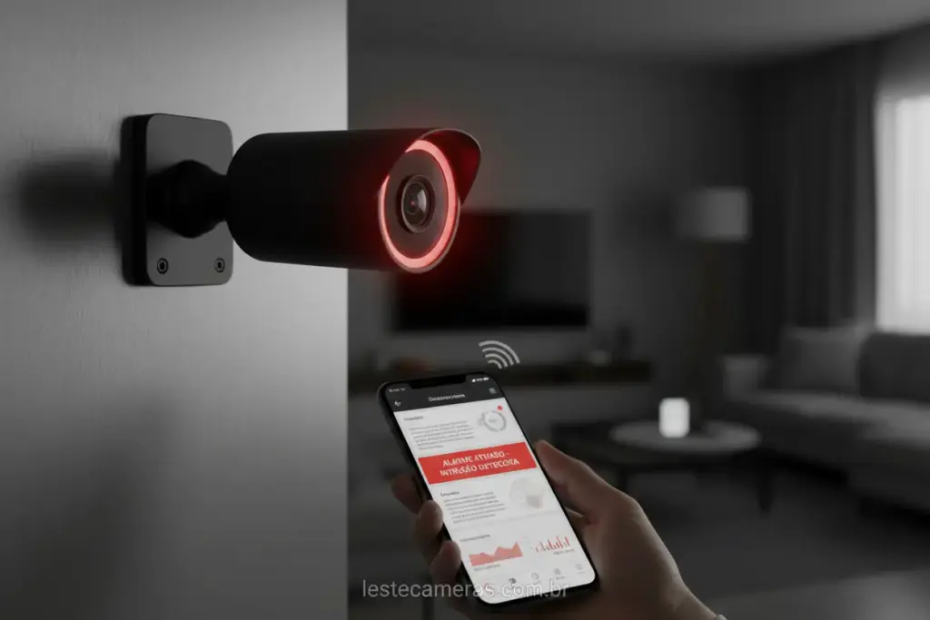 Câmera de segurança com alarme ativado