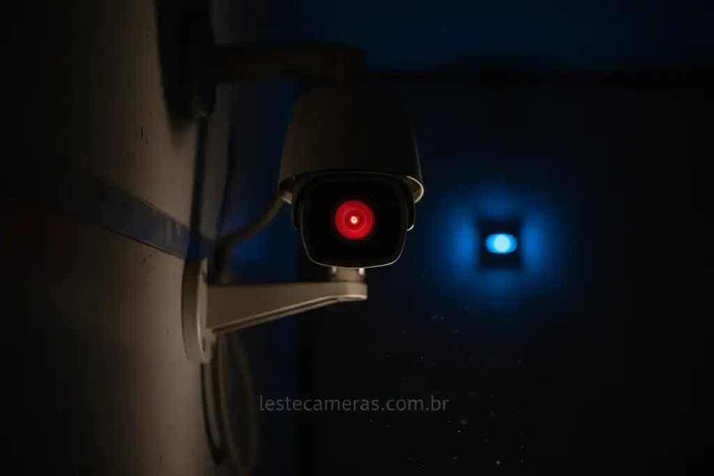 Câmera de segurança operando em ambiente escuro.