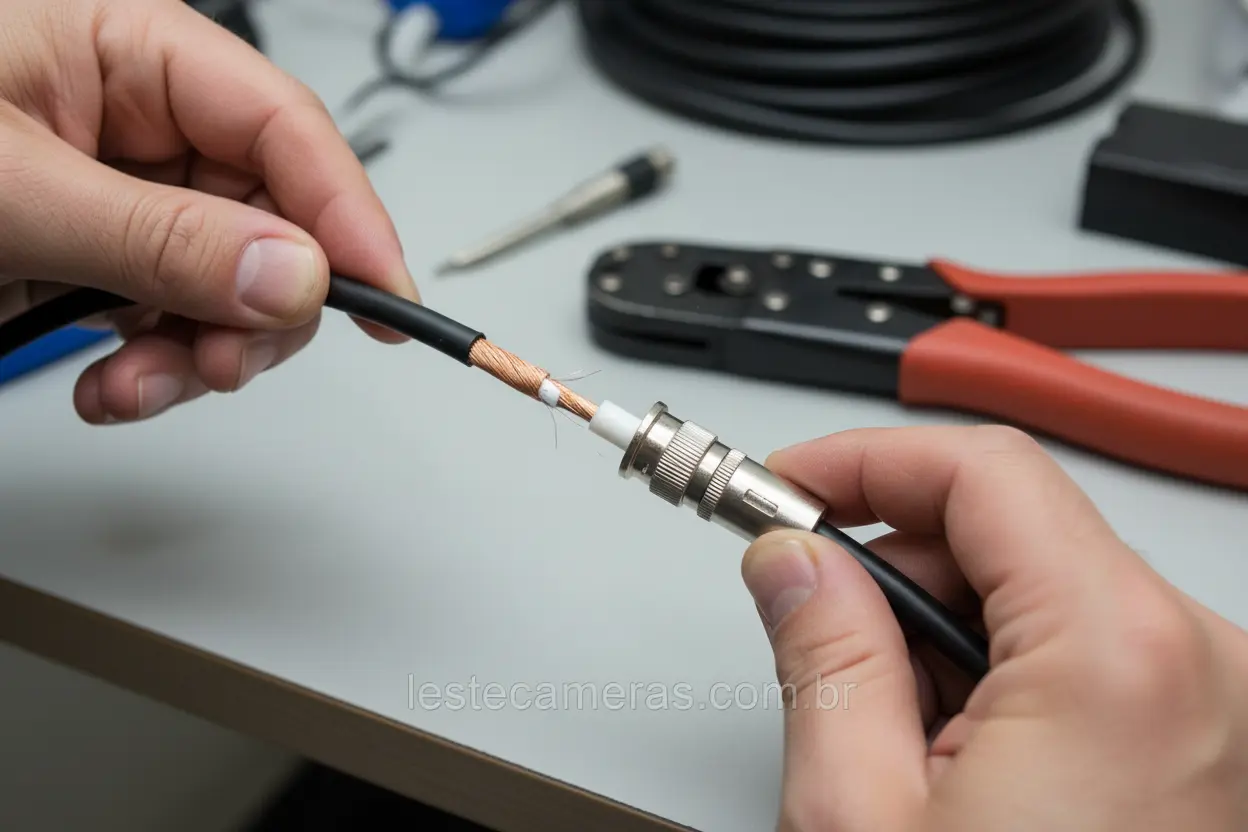 Conectando Cabo Coaxial Emenda de cabo coaxial para câmeras de segurança