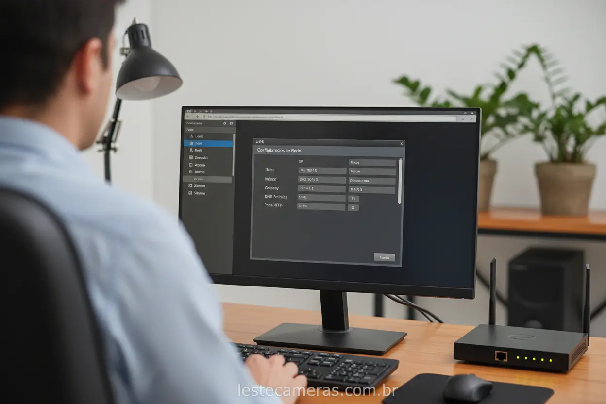 Tela de computador mostrando como adicionar camera ip no dvr jfl nas configurações de rede do DVR JFL.