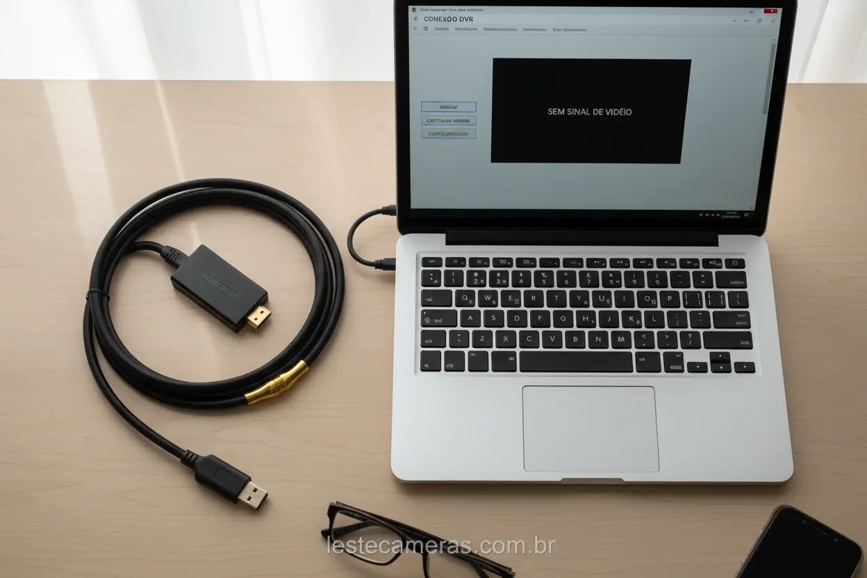 Cabo HDMI, placa de captura e notebook para DVR