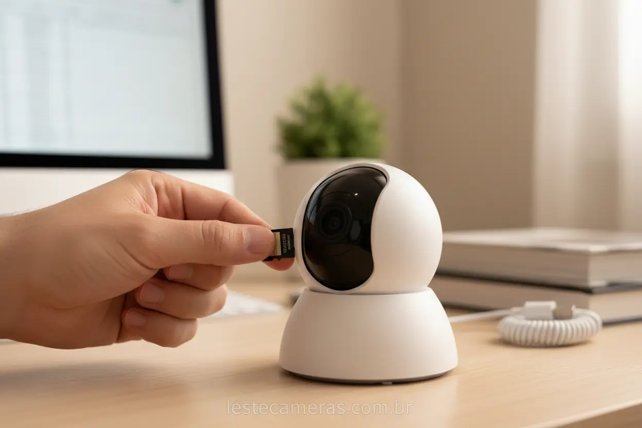 como colocar cartão de memória na câmera de segurança