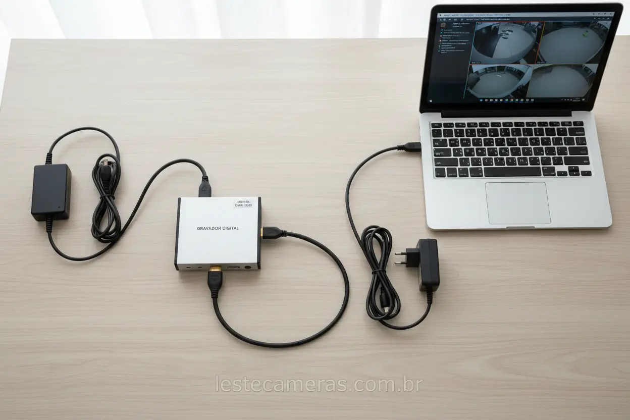 Cabo HDMI, DVR e notebook para conexão