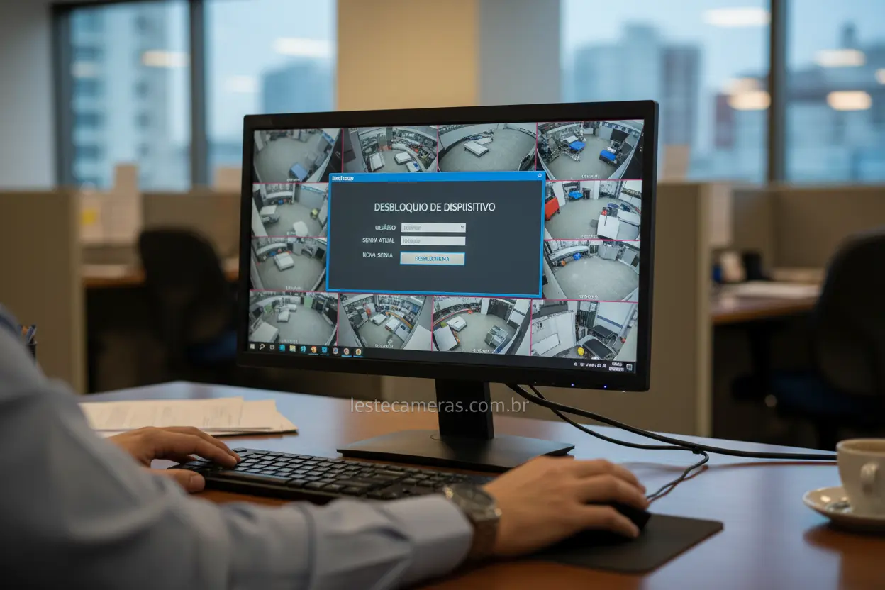Software Desbloqueio Intelbras Tela de computador mostrando software Intelbras para como desbloquear DVR Intelbras.