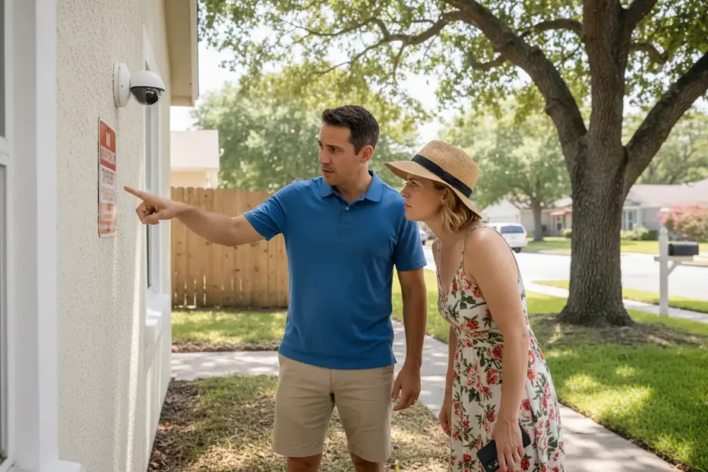 Quem pode Solicitar Imagens de Câmeras de Segurança? Tudo o que Você Precisa Saber! 2 Vizinhos discutindo sobre acesso a imagens de câmeras