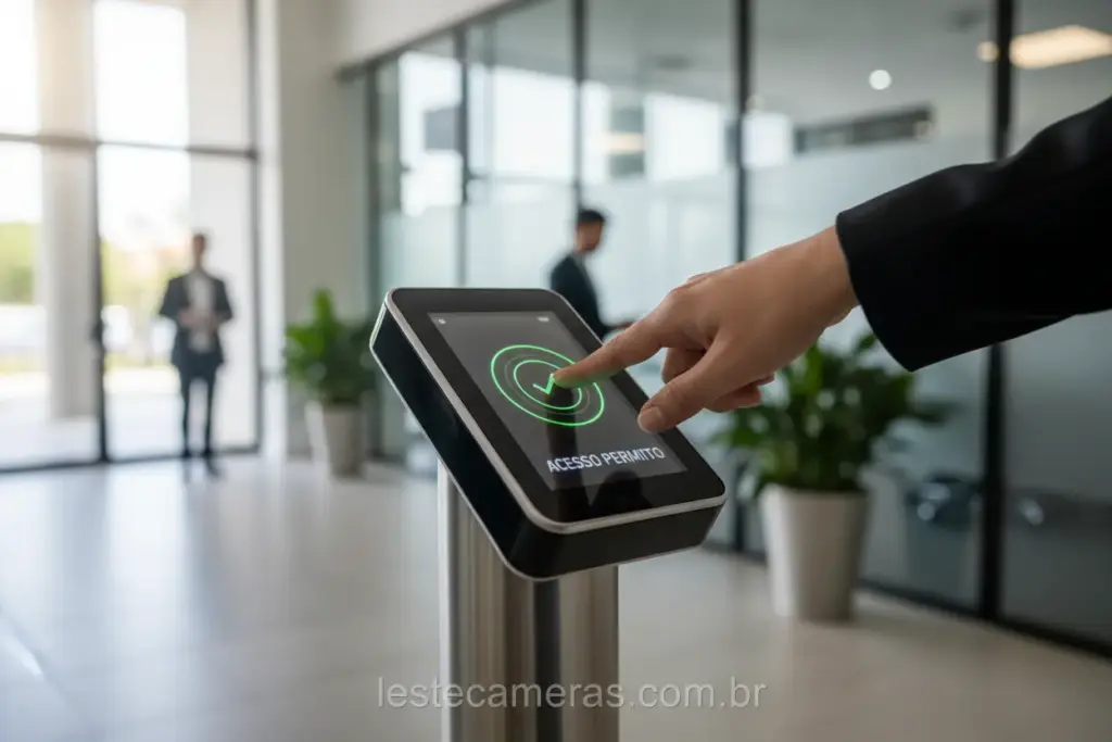 Leitor biométrico de digitais em um ambiente moderno