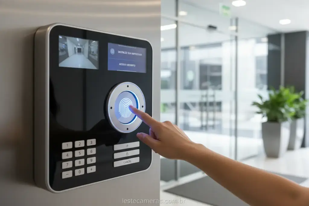 Painel de controle de acesso com biometria.