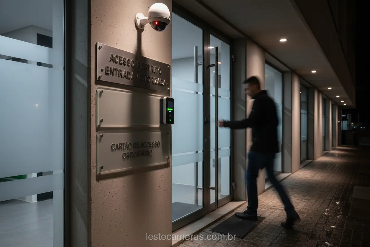 Sistema de controle de acesso por cartão em prédio comercial.