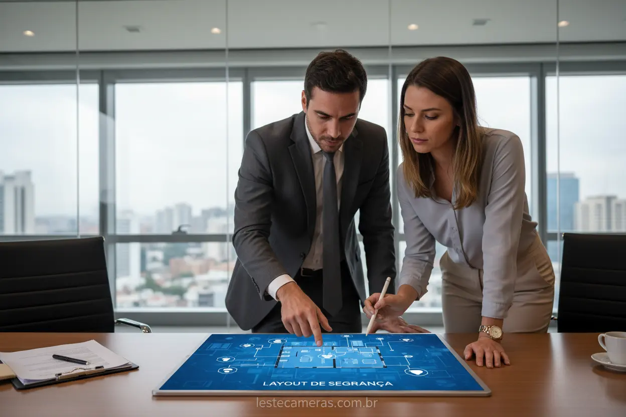 Empresário e consultor analisando projeto de segurança